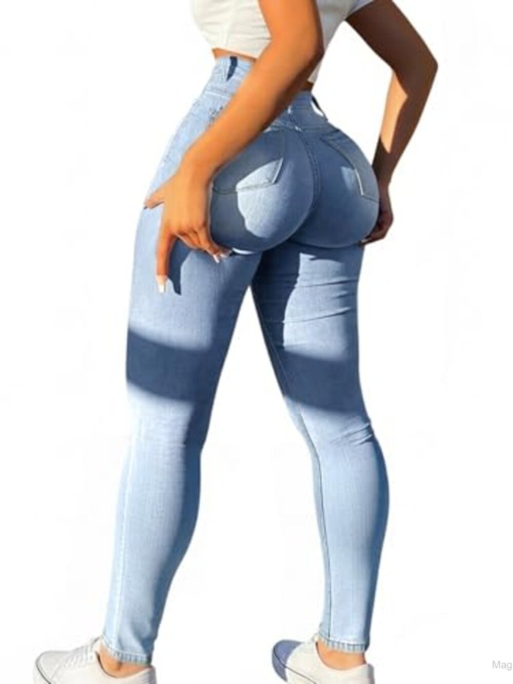 High Waisted Skinny Jeans Cotton Blend Stretch Women's Ankle Denim